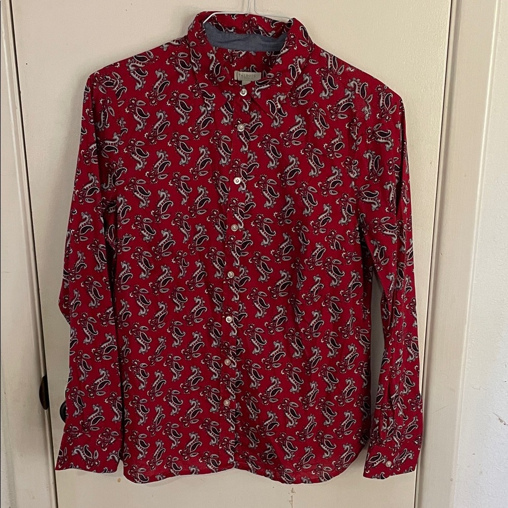 Women’s Talbots Petite Red Paisley Button-Down Shirt Medium